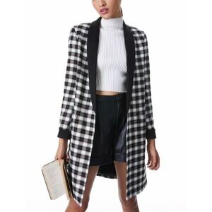 Alice + Olivia Long Plaid Kylie Shawl-Collar Blazer Jacket